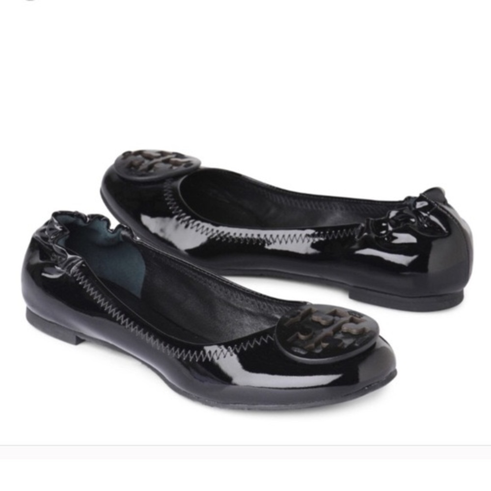 Tory Burch Shiny Black Leather Flats